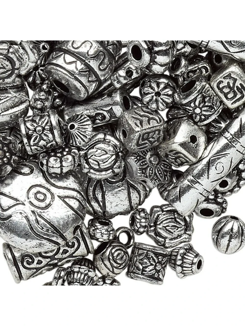 Bulk Lot Antiqued Light Silver Metallic Mixed Size Shape Acrylic Beads 100 pcs